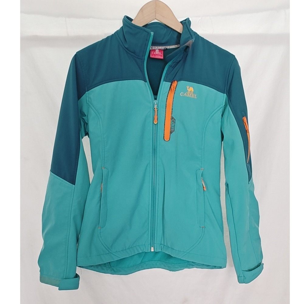 Camel Softshell Jacket Womens L Teal Turquoise Colorblock Fleece Lined A6W114135
